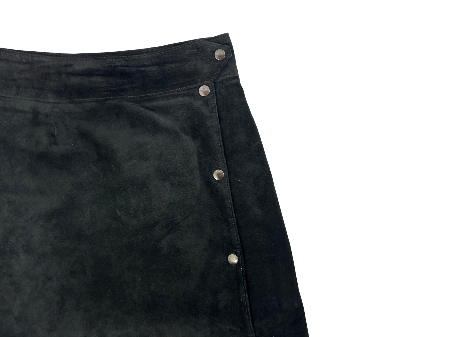 Black Velvet Structured Midi Skirt with Side Buttons