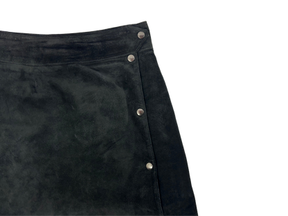 Black Velvet Structured Midi Skirt with Side Buttons