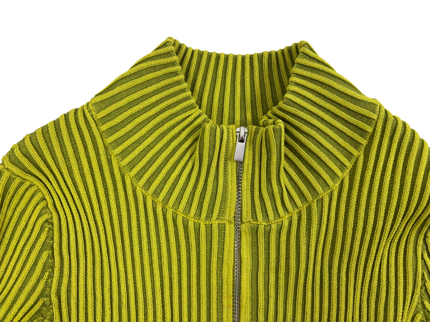 Lime Green Ribbed Zip-Up Knit Sweater