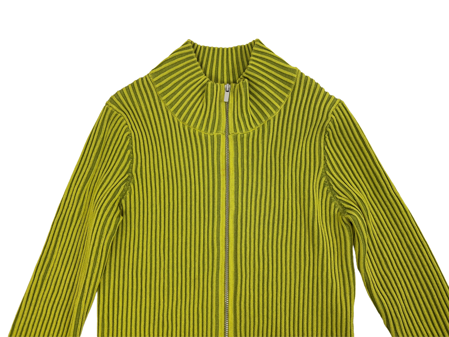 Lime Green Ribbed Zip-Up Knit Sweater