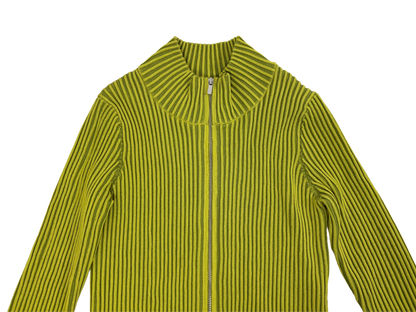Lime Green Ribbed Zip-Up Knit Sweater