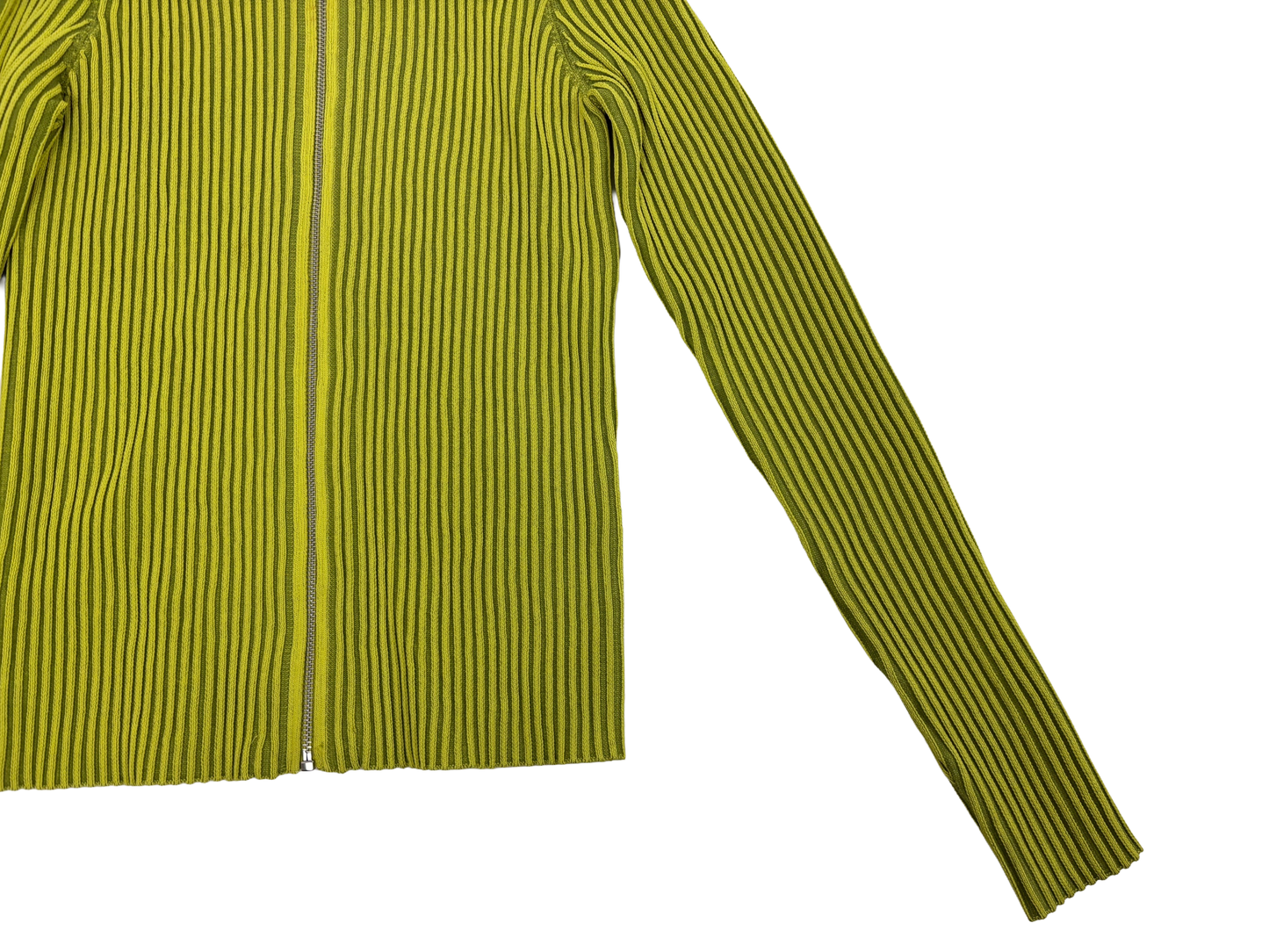 Lime Green Ribbed Zip-Up Knit Sweater