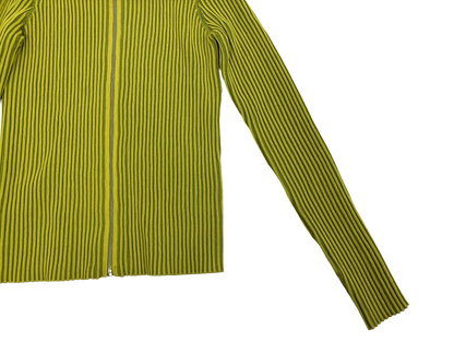 Lime Green Ribbed Zip-Up Knit Sweater