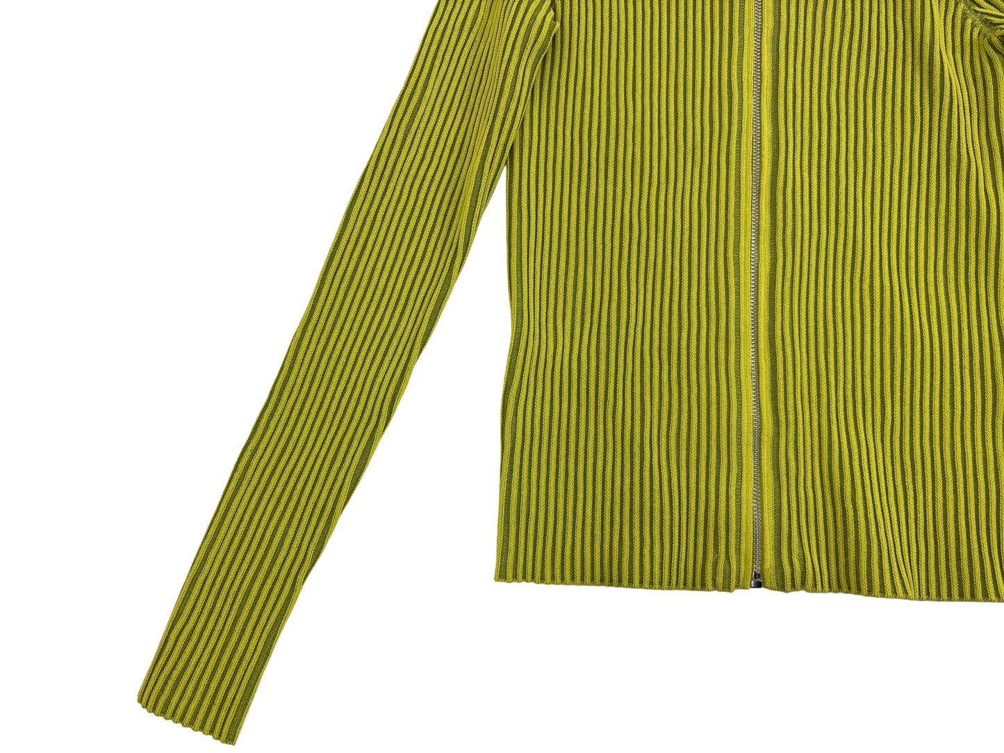 Lime Green Ribbed Zip-Up Knit Sweater