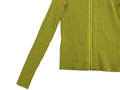 Lime Green Ribbed Zip-Up Knit Sweater