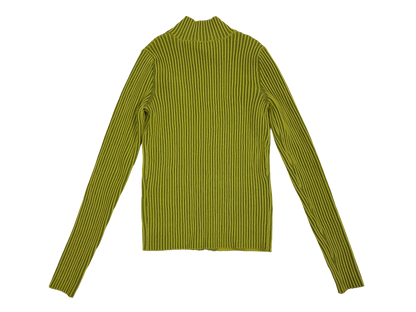 Lime Green Ribbed Zip-Up Knit Sweater
