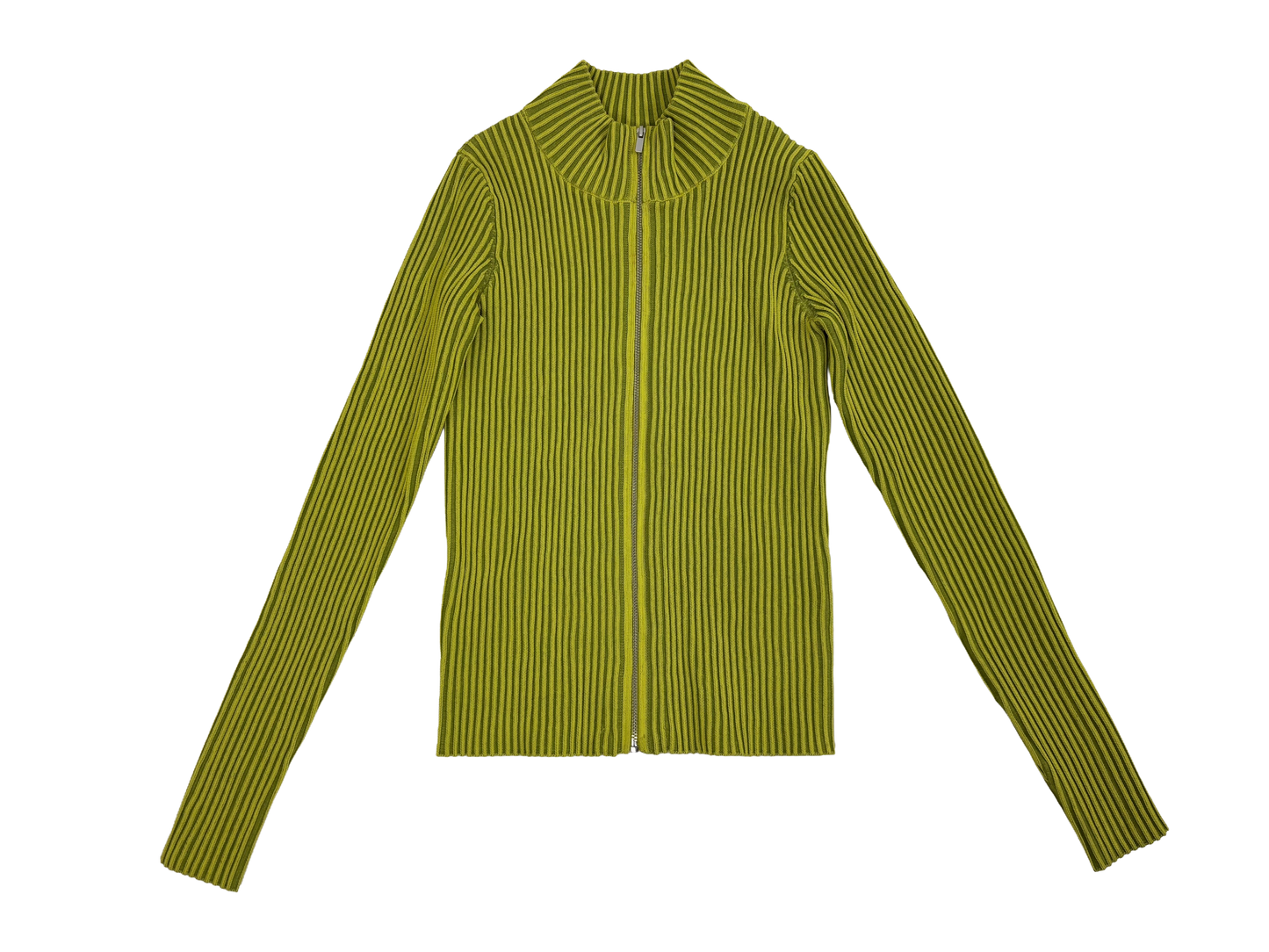 Lime Green Ribbed Zip-Up Knit Sweater