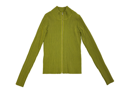 Lime Green Ribbed Zip-Up Knit Sweater
