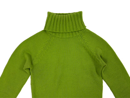 Lime Green Ribbed Turtleneck Knit Sweater