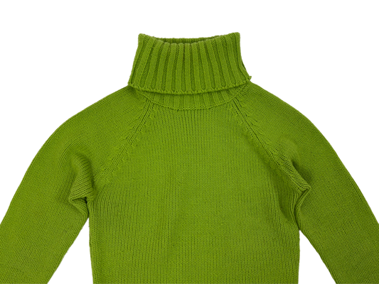 Lime Green Ribbed Turtleneck Knit Sweater