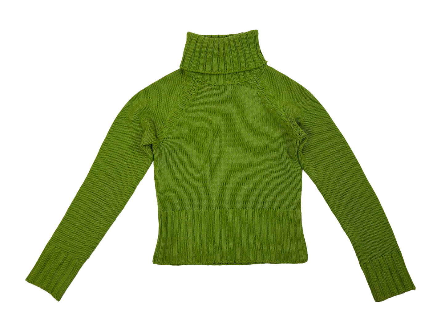 Lime Green Ribbed Turtleneck Knit Sweater