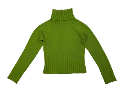 Lime Green Ribbed Turtleneck Knit Sweater