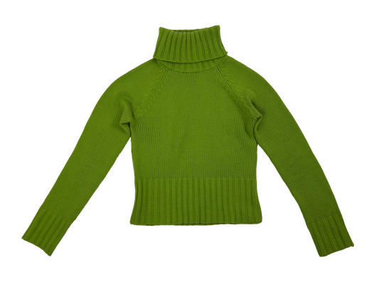 Lime Green Ribbed Turtleneck Knit Sweater